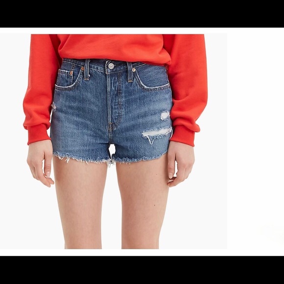 New Levi 501 high-rise distressed denim shorts - Picture 2 of 6